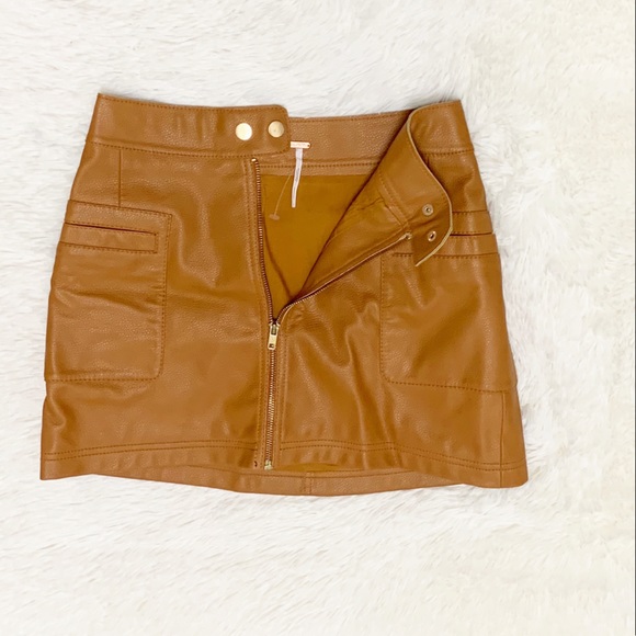 Free People Copper Vegan Leather Skirt Size 0 - Picture 5 of 9